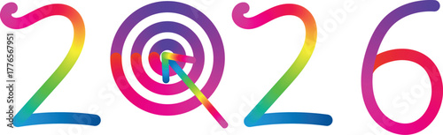 Colorful rainbow painted numbers 2026. Business strategy on white background.
