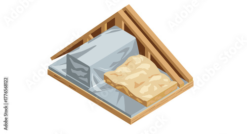 Isometric roof insulation layer diagram for energy efficiency projects