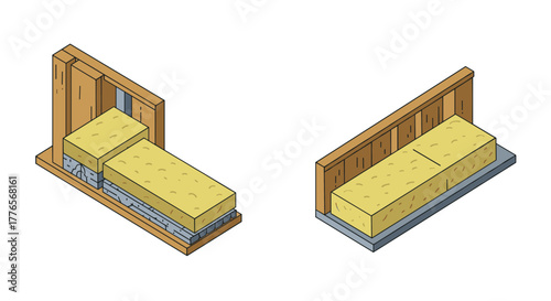 Isometric construction of wood insulation and concrete foundations