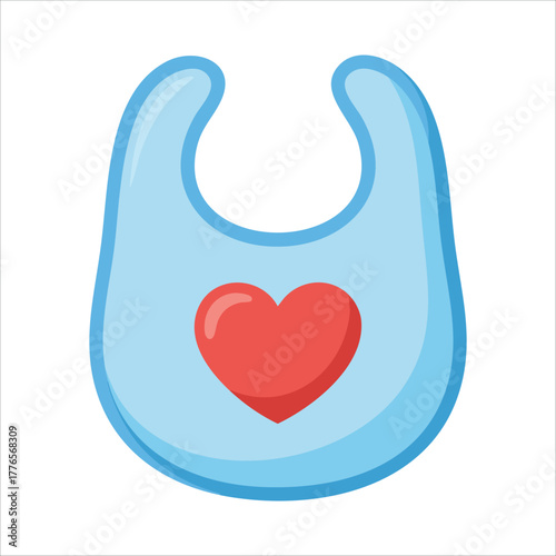 blue baby bib with red heart shape vector art isolated on white background