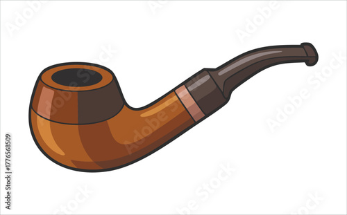 classic wooden tobacco pipe with detailed grain texture vector art isolated on white background