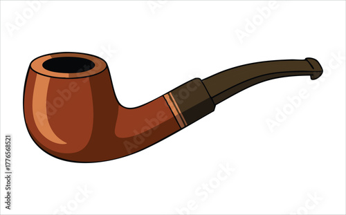 classic wooden tobacco pipe with detailed grain texture vector art isolated on white background