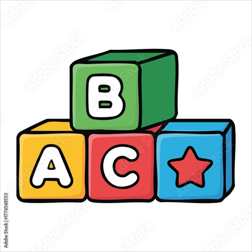 colorful plastic ABC building blocks with letters vector art isolated on white background