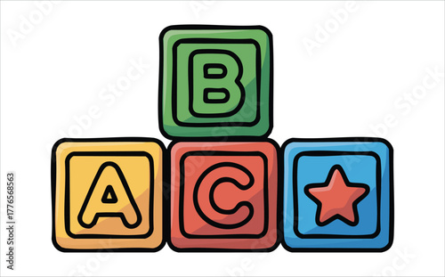 colorful plastic ABC building blocks with letters vector art isolated on white background