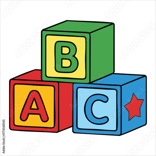 children's alphabet blocks with primary colors vector art isolated on white background