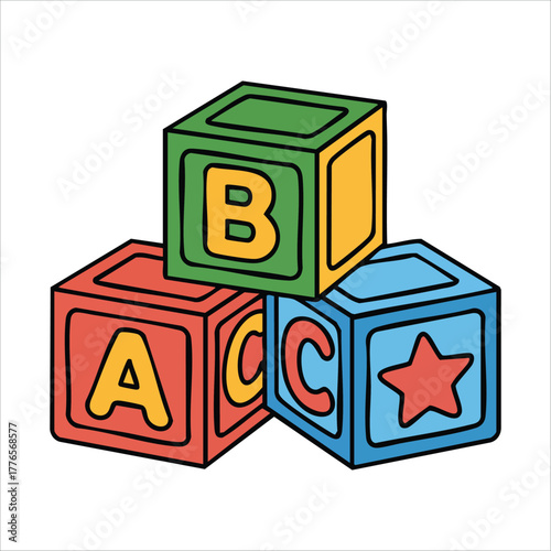 children's alphabet blocks with primary colors vector art isolated on white background