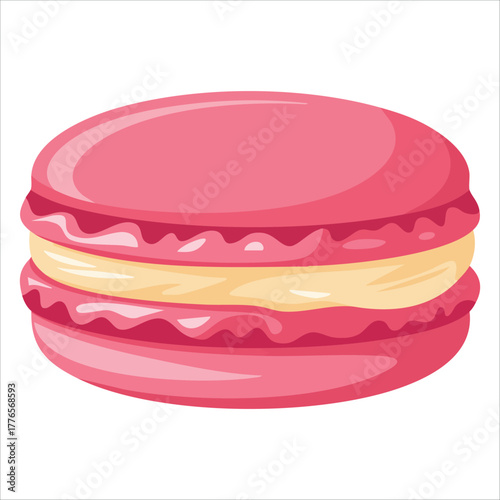 tasty macaron cookie with smooth shell and filling vector art isolated on white background