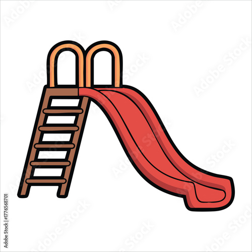 children's playground slide with wooden ladder vector art isolated on white background