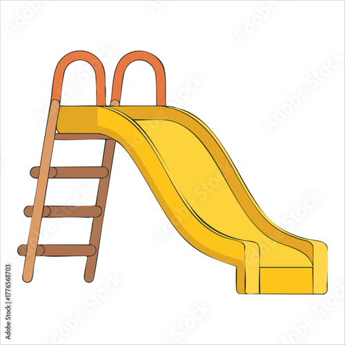 children's playground slide with wooden ladder vector art isolated on white background