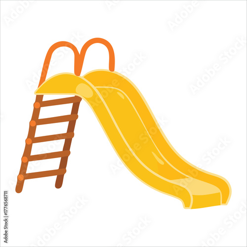 children's playground slide with wooden ladder vector art isolated on white background