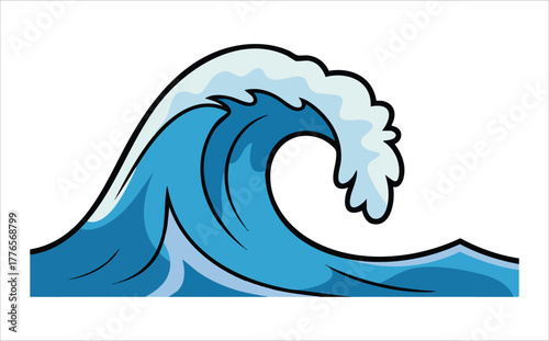 ocean cataclysm wave with curling foam and spray vector art isolated on white background