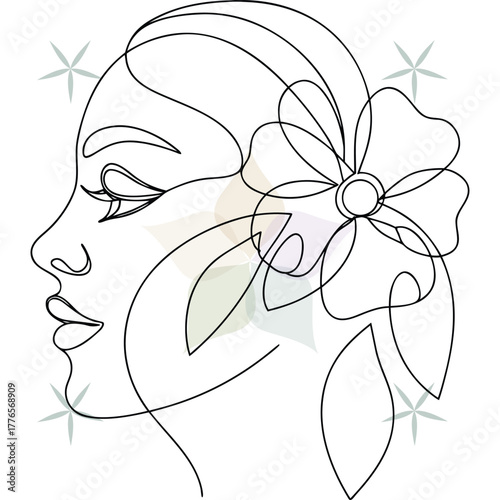 Woman With Flower In Hair Continuous Line Art Portrait floral abstract beauty single lineart