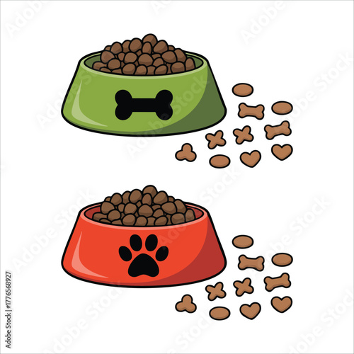 pet bowl filled with bone shaped crisps vector art isolated on white background