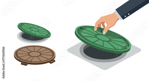 Hand lifting manhole cover urban infrastructure concept design