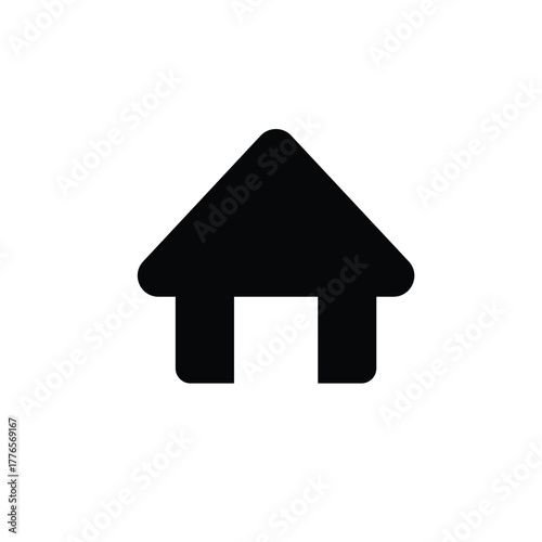 Simple black house icon in a minimalist glyph style, representing home, real estate, and property. A clean vector silhouette graphic isolated on a white background