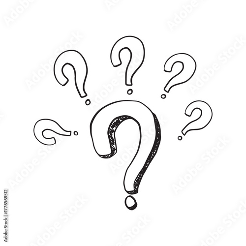 Hand-drawn illustration of multiple question marks, symbolizing uncertainty and inquiry.