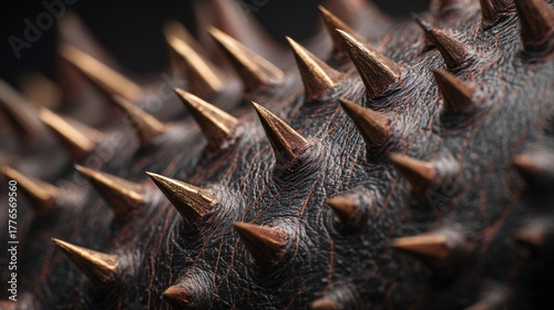 golden spikes on dark textured surface