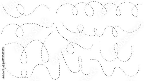 Hand drawn curve dotted line, Spiral dotted line hand drawn, Dotted lines path on white background