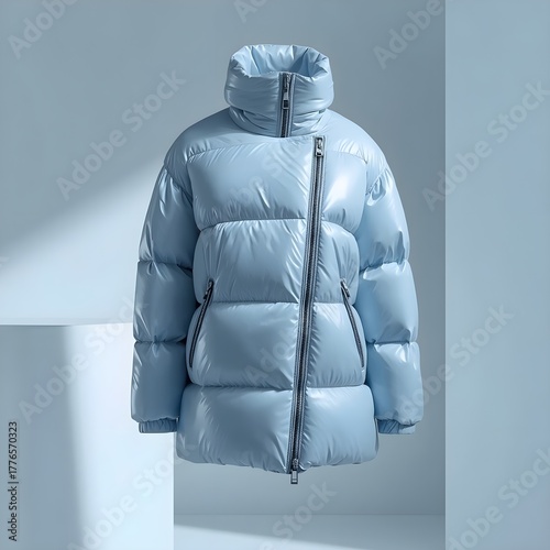 Light Blue Puffer Jacket Video with Glossy Quilted Background