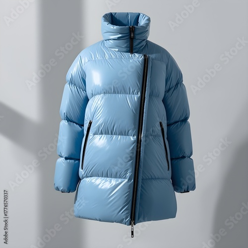 Modern Blue Puffer Jacket Video with Asymmetrical Zip Style