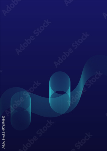 Abstract blue background with a shiny floe of curved lines with a 3d effect