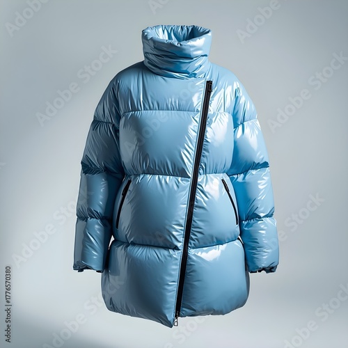 Light Blue Puffer Jacket Background Video with High Collar Detail
