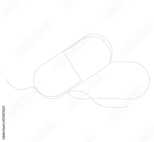 Continuous image of two medicine pills or capsules.white background, Medical drug pharmaceutical care vector illustration.