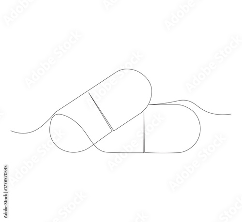 Continuous image of two medicine pills or capsules.white background, Medical drug pharmaceutical care vector illustration.