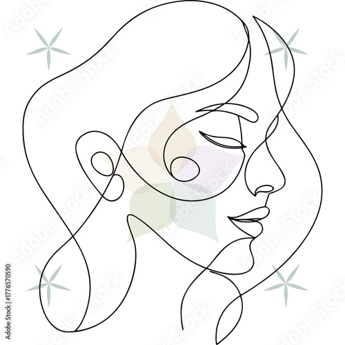 Minimalist single line drawing a woman's profile with closed eyes soft abstract beauty single lineart
