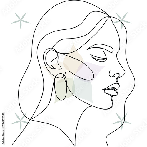 Minimalist continuous line drawing a woman's profile with closed eyes abstract beauty single lineart