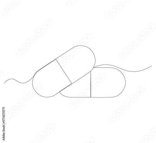 Continuous image of two medicine pills or capsules.white background, Medical drug pharmaceutical care vector illustration.