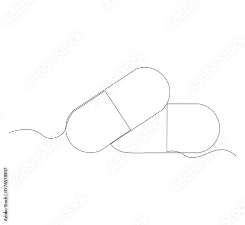 Continuous image of two medicine pills or capsules.white background, Medical drug pharmaceutical care vector illustration.