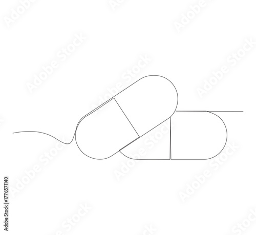 Continuous image of two medicine pills or capsules.white background, Medical drug pharmaceutical care vector illustration.