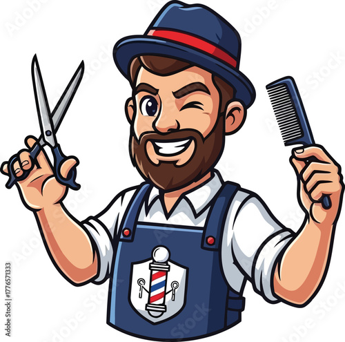 Cartoon man wearing a hat holding a gun in vector illustration