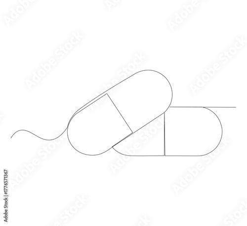 Continuous image of two medicine pills or capsules.white background, Medical drug pharmaceutical care vector illustration.