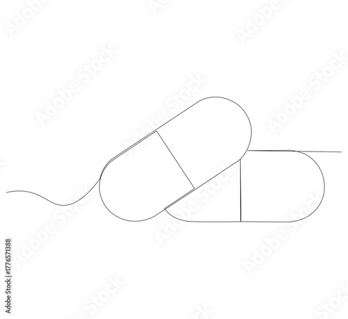 Continuous image of two medicine pills or capsules.white background, Medical drug pharmaceutical care vector illustration.