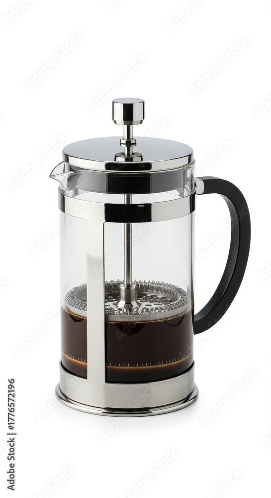 custom made wallpaper toronto digitalMetallic and glass immersion brewing device contains dark brewed beverage against a white background