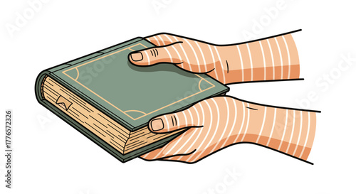 Hands holding a vintage book for gifting or sharing