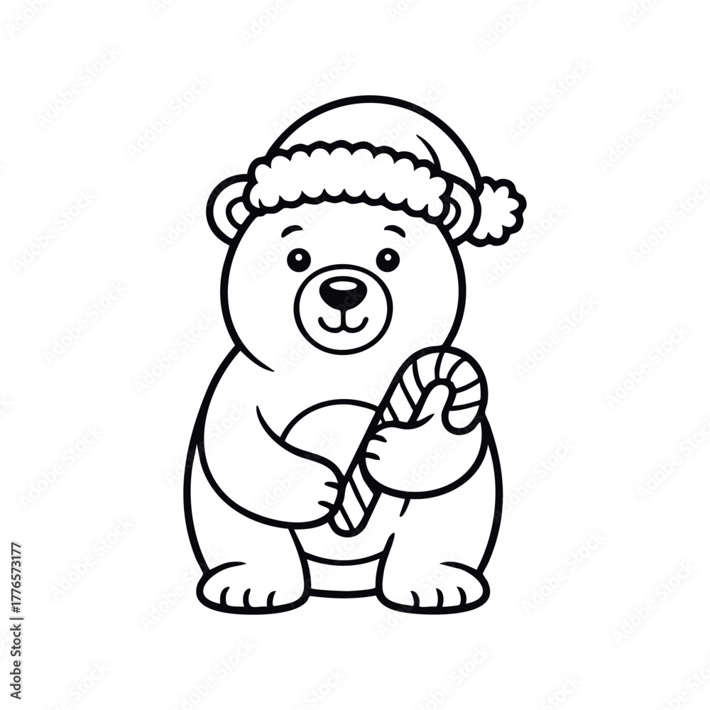 Fototapeta premium teddy bear in a hat. Vector coloring page