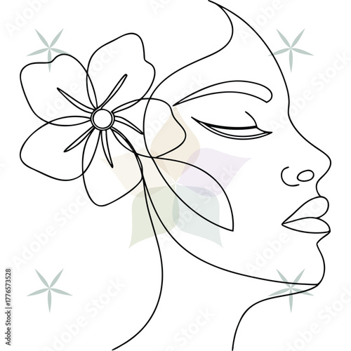 Minimalist single line drawing a woman's profile with a flower abstract beauty abstract beauty single lineart