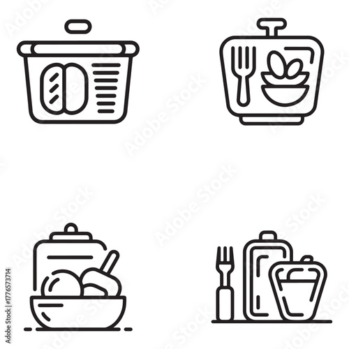 Fitness nutrition meal prep icon set silhouette