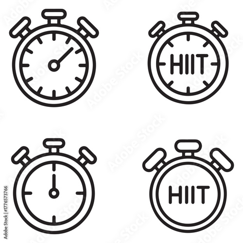 High intensity interval training workout timer icon set silhouette