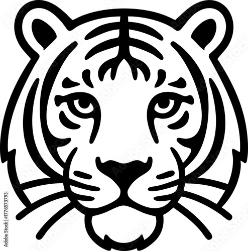 Minimal black silhouette of a tiger head in clean flat vector design.