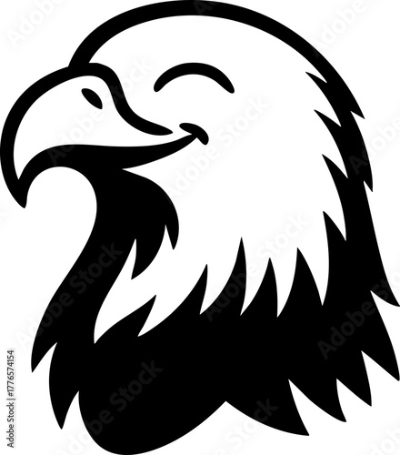 Flat vector of a cheerful eagle head in side profile silhouette.