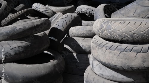 day time old moto and car tires slow motion panorama 4k georgia