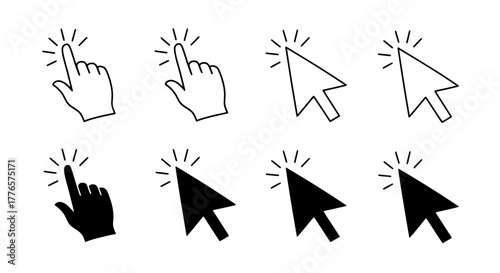 Cursor icons hand and arrow pointer set