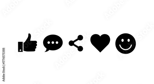 Social media icons like comment share heart emoji