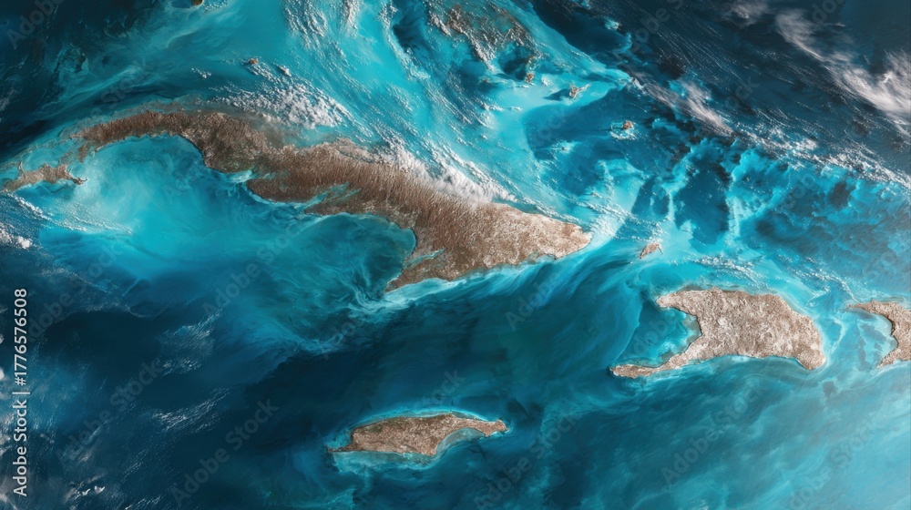 Obraz premium aerial view caribbean islands vibrant blue ocean -