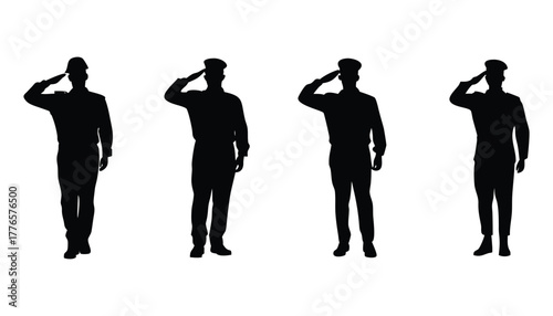Silhouette soldiers saluting with respect and honor for memorial service