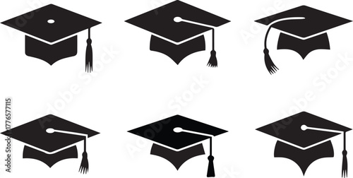 Graduation cap icons set: academic achievement and success symbol